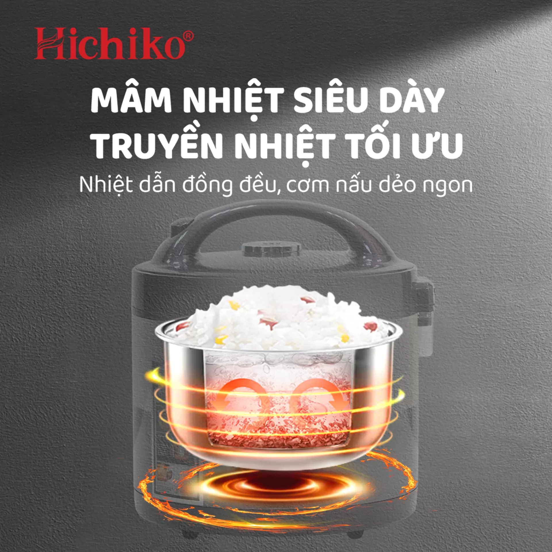 [HC1021] NỒI CƠM QUAI XÁCH Hichiko HC1021 – 1.8L: Quai xách nhàn tay, cơm ngon đúng vị!