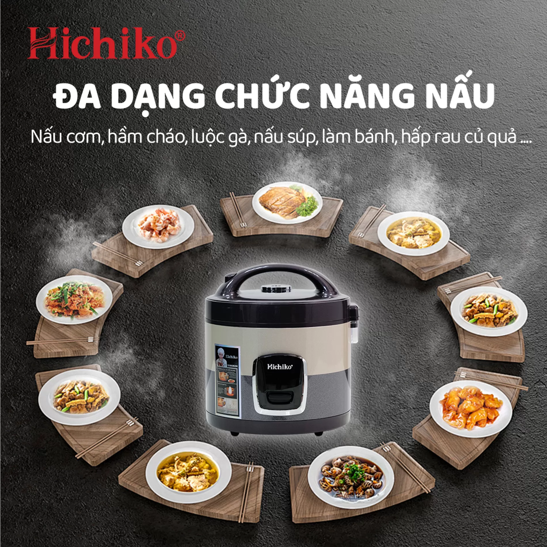 [HC1021] NỒI CƠM QUAI XÁCH Hichiko HC1021 – 1.8L: Quai xách nhàn tay, cơm ngon đúng vị!