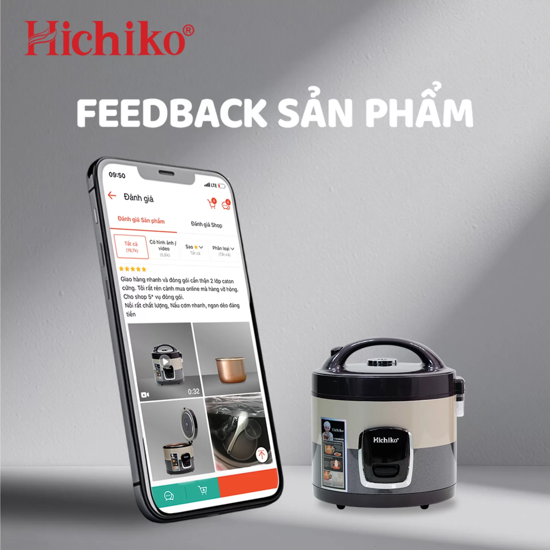 [HC1021] NỒI CƠM QUAI XÁCH Hichiko HC1021 – 1.8L: Quai xách nhàn tay, cơm ngon đúng vị!