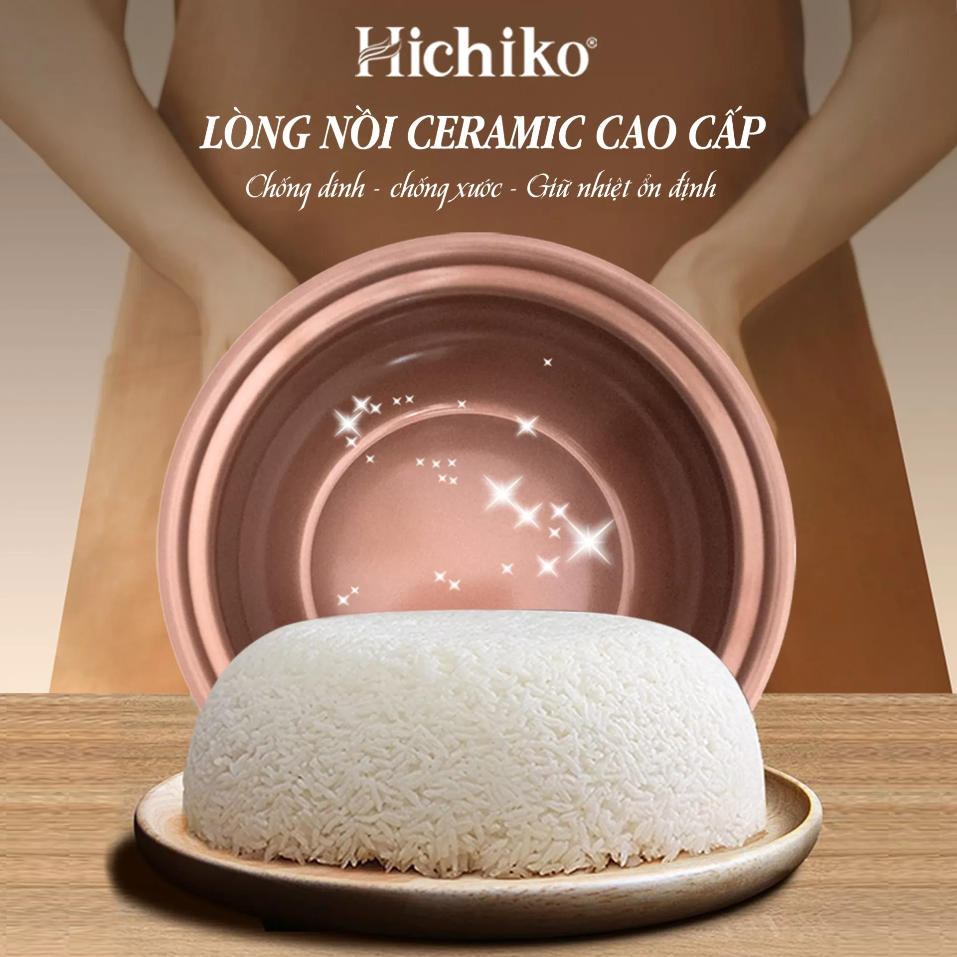Nồi Nấu Cơm điện 1.2L Hichiko HC - 1202 dành cho gia đình từ 4 - 6 người, lòng niêu siêu chống dính