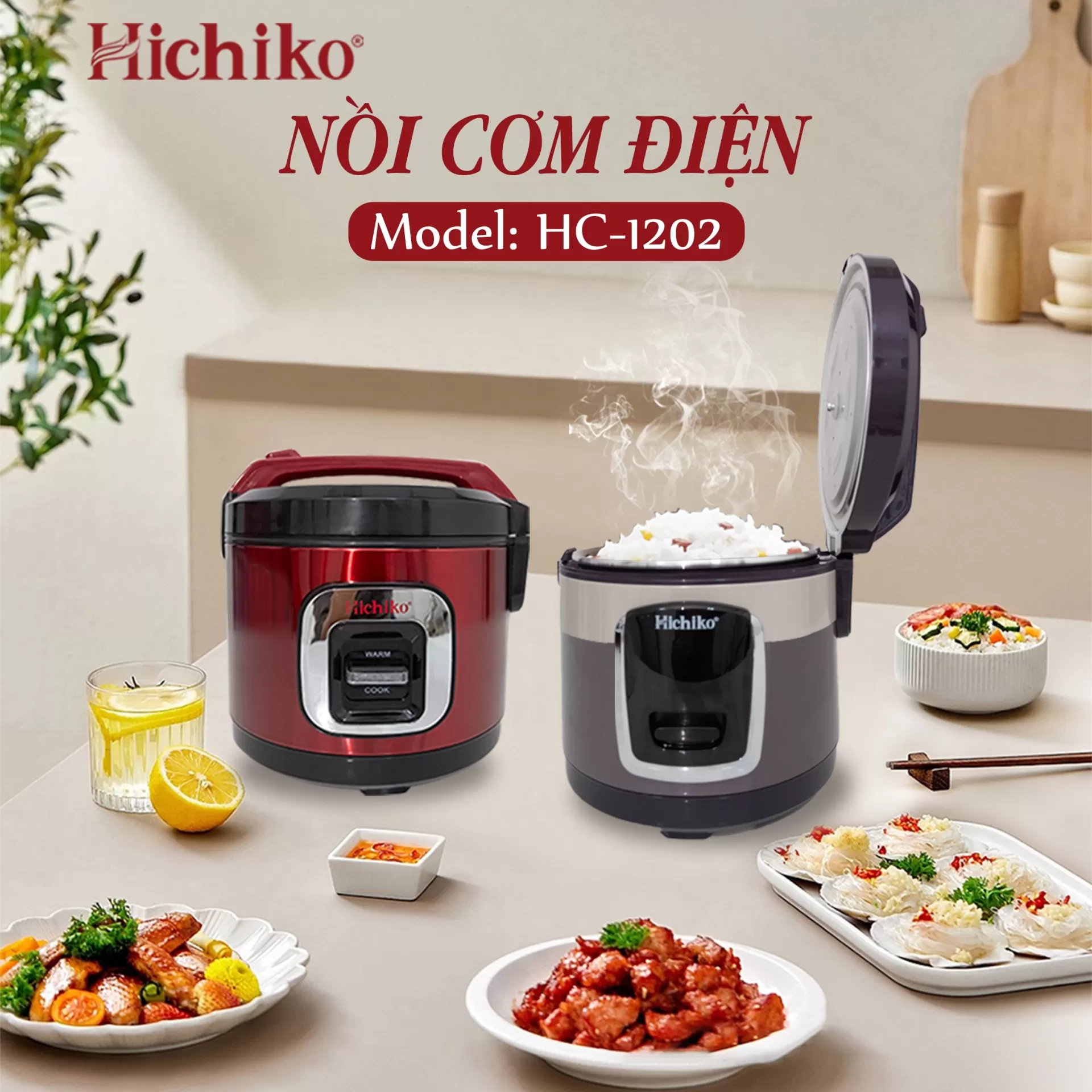 Nồi Nấu Cơm điện 1.2L Hichiko HC - 1202 dành cho gia đình từ 4 - 6 người, lòng niêu siêu chống dính
