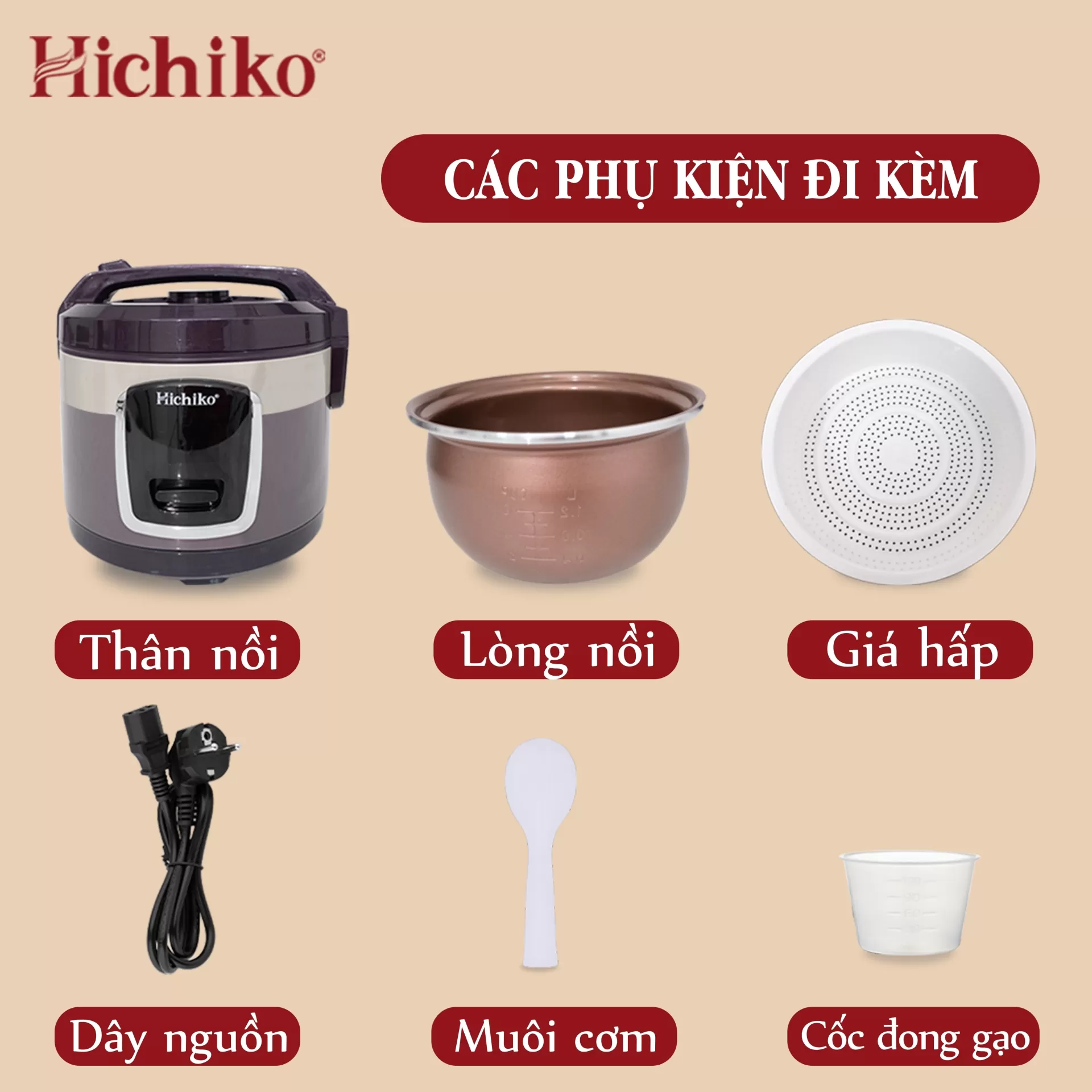 Nồi Nấu Cơm điện 1.2L Hichiko HC - 1202 dành cho gia đình từ 4 - 6 người, lòng niêu siêu chống dính