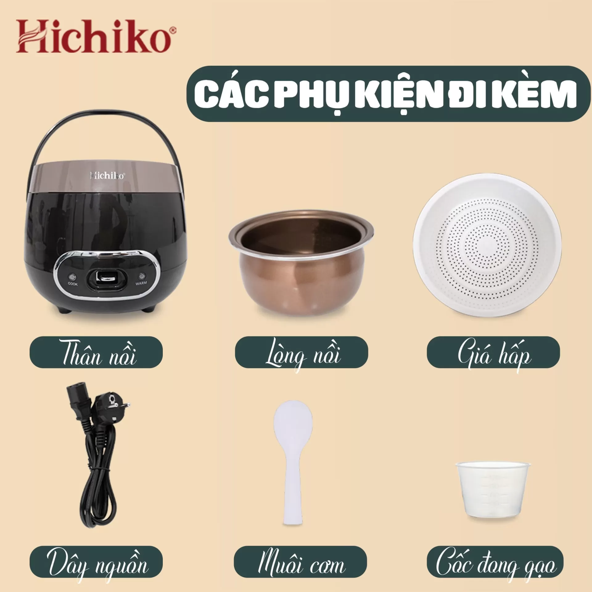 Nồi cơm điện Hichiko 1.2 lít quai xách Hichiko HC1206S