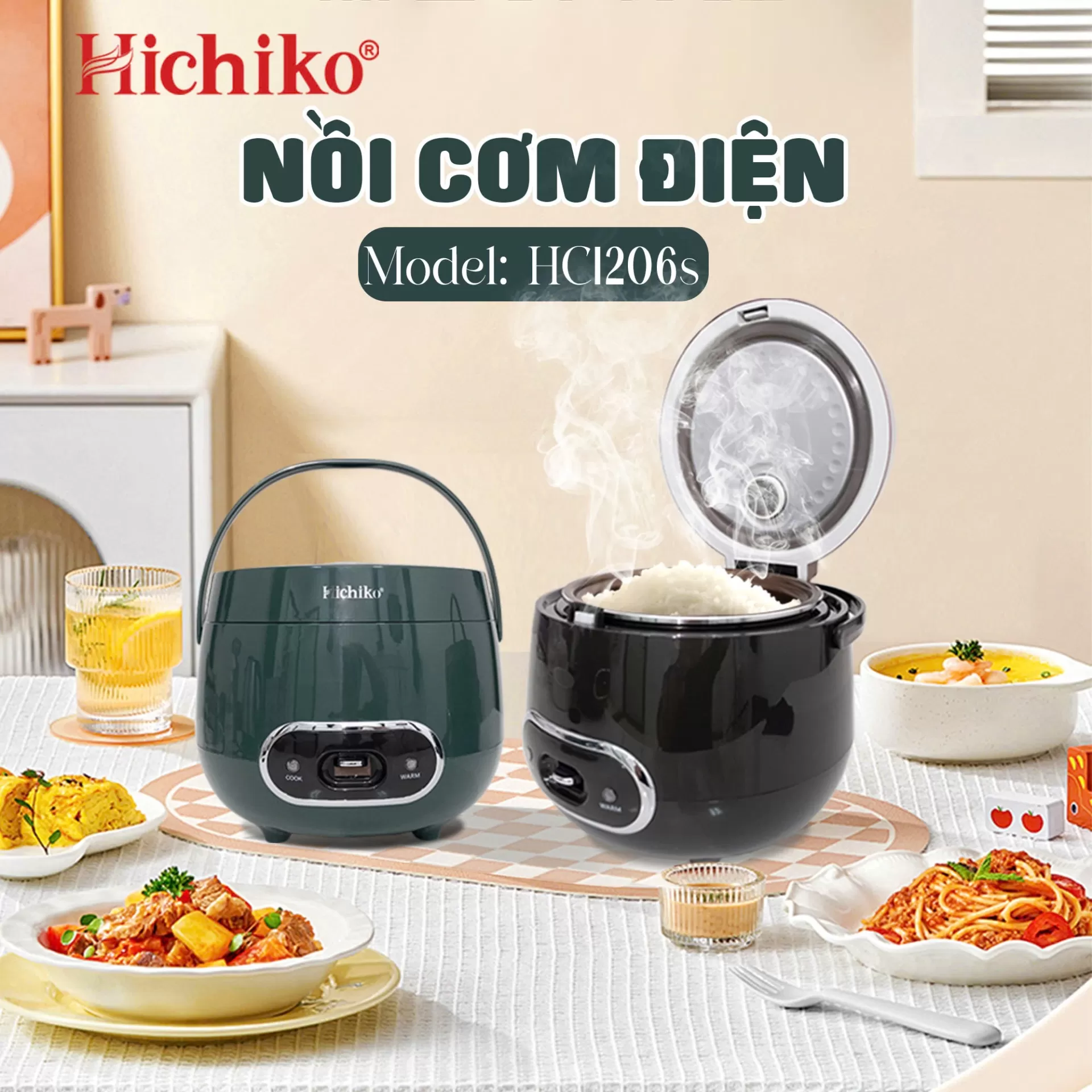 Nồi cơm điện Hichiko 1.2 lít quai xách Hichiko HC1206S