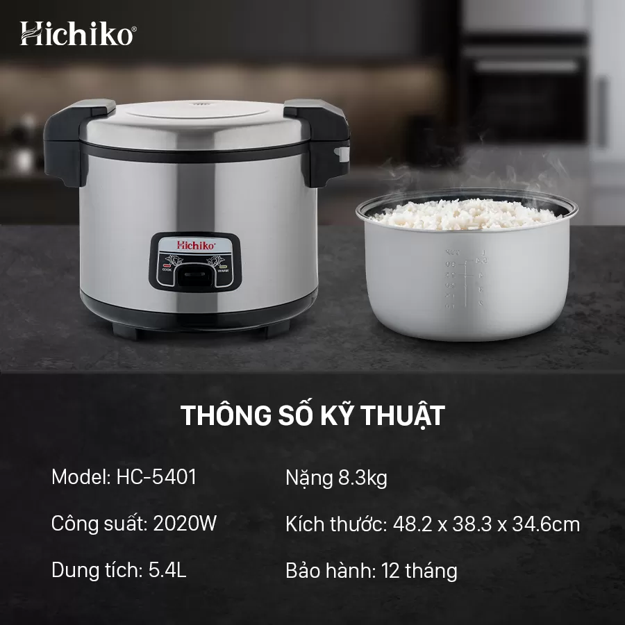 Nồi Nấu Cơm điện 5.4L Hichiko HC - 5401 cho công xưởng, Nấu Ăn dành cho từ 20 - 25 người ăn