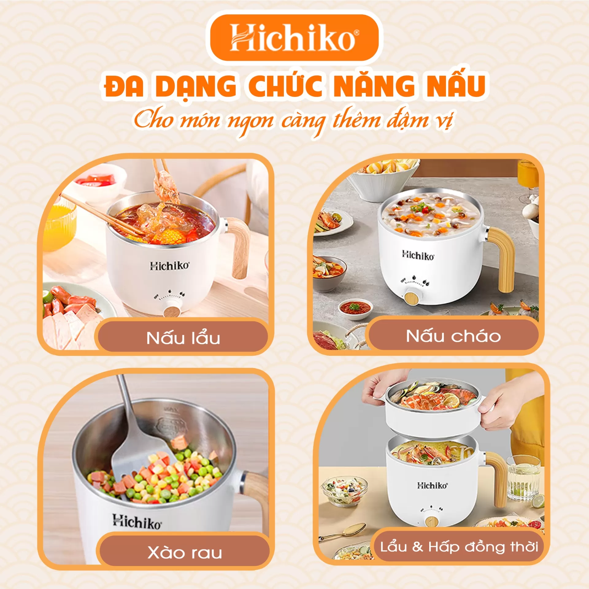 Nồi Lẩu Điện Mini Đa Năng 2 Tầng Tiện Lợi Hichiko HC8213