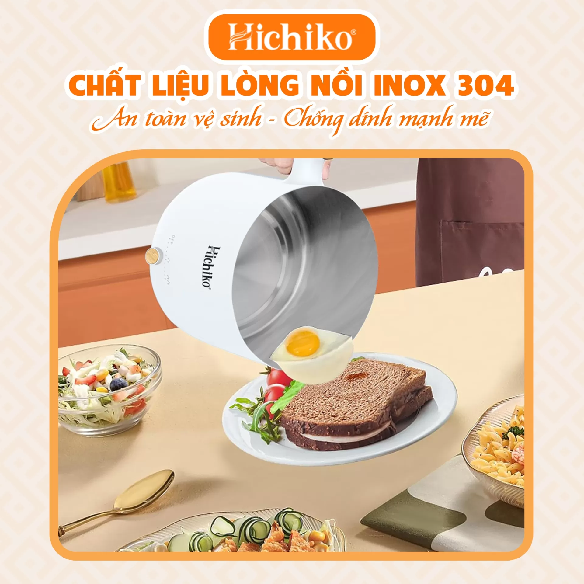 Nồi Lẩu Điện Mini Đa Năng 2 Tầng Tiện Lợi Hichiko HC8213