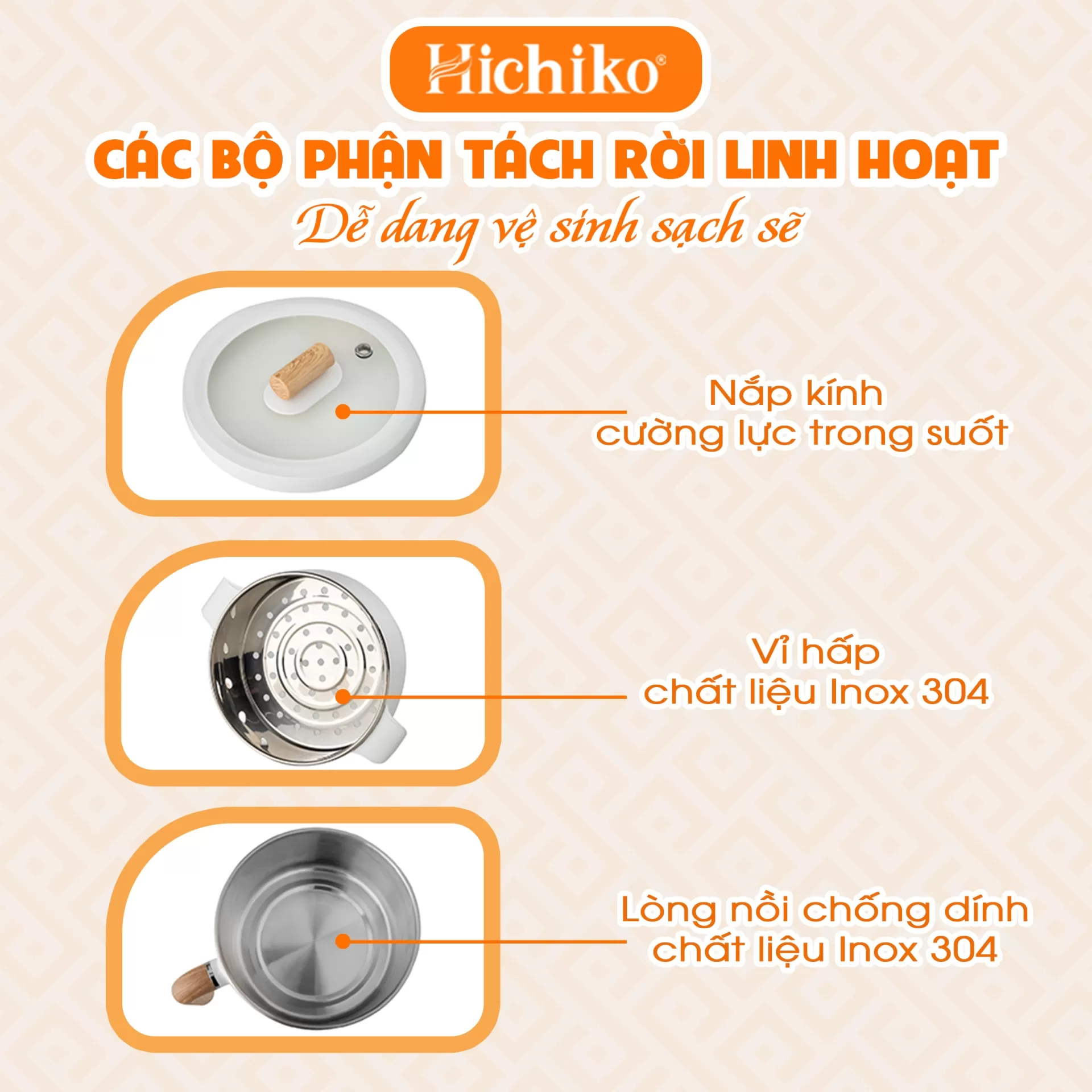 Nồi Lẩu Điện Mini Đa Năng 2 Tầng Tiện Lợi Hichiko HC8213