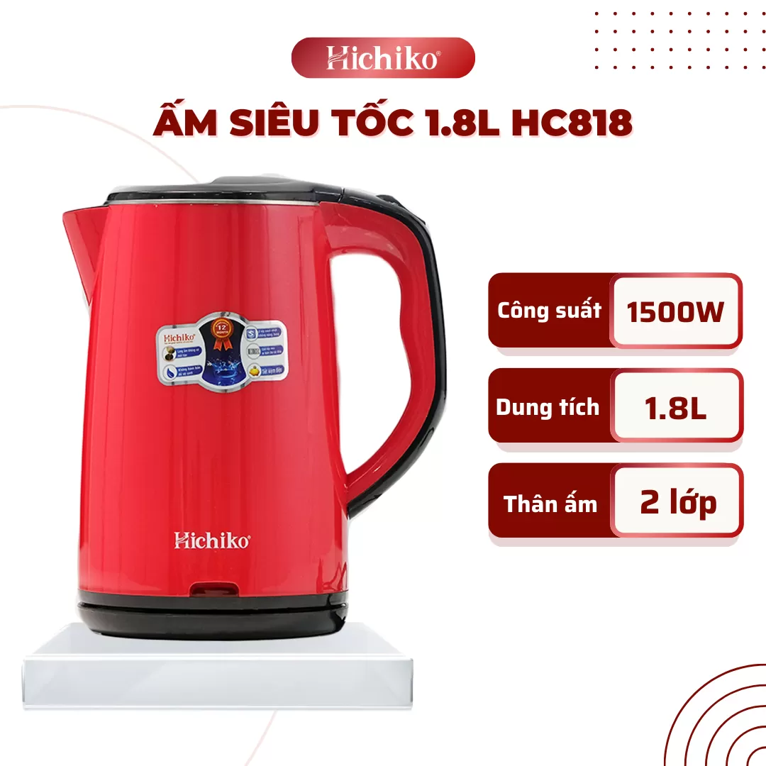 Ấm Đun Nước, Đun Siêu Tốc Hichiko HC - 818, dày 2 lớp dung tích 1,8L