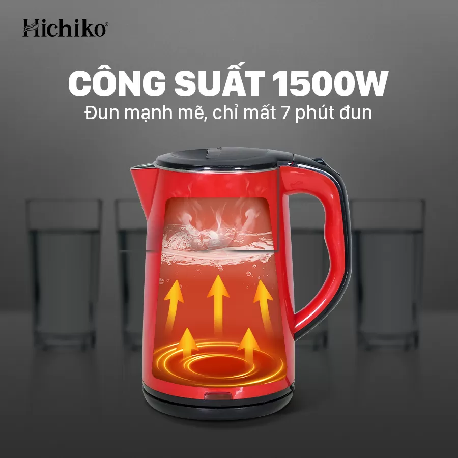 Ấm Đun Nước, Đun Siêu Tốc Hichiko HC - 818, dày 2 lớp dung tích 1,8L
