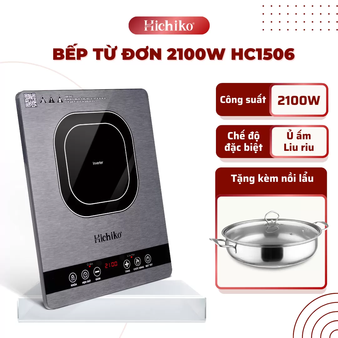 [Tặng nồi từ 30cm] Bếp từ đơn HC-1506, Inverter tiết kiệm điện, công suất 2100W, Mặt kính Sapphire