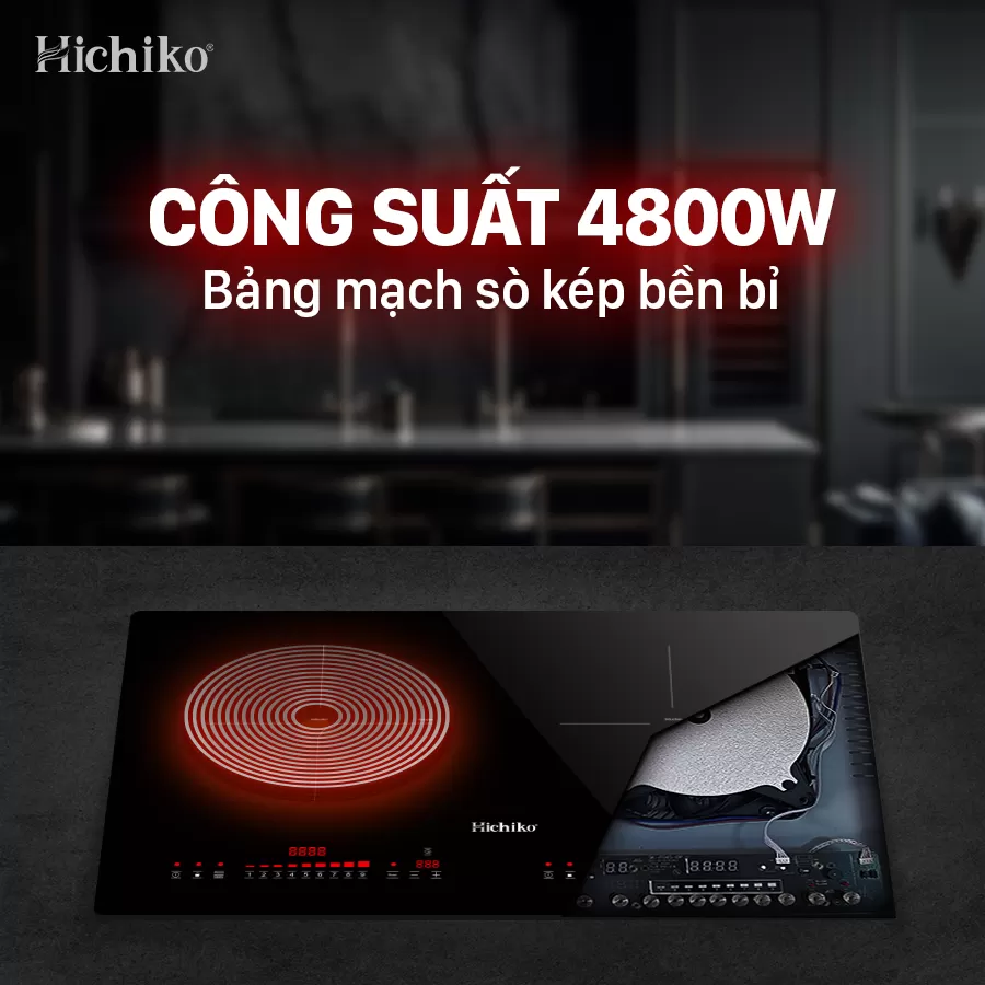 Bếp từ đôi Malaysia CS khủng 4800W Hichiko HC-2503, mặt kính Kanger