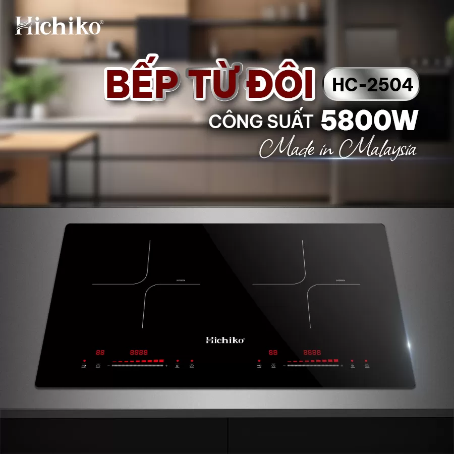 Bếp từ đôi Malaysia CS khủng 5800W mặt kính Kanger, Hichiko HC2504