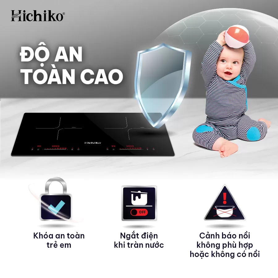Bếp từ đôi Malaysia CS khủng 5800W mặt kính Kanger, Hichiko HC2504