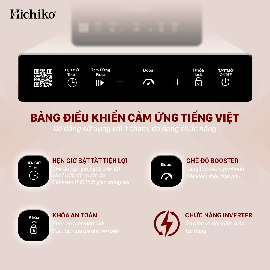 [Tặng nồi từ 30cm] Bếp từ đơn Hichiko HC-1505i, công suất 2100W, Inverter tiết kiệm điện