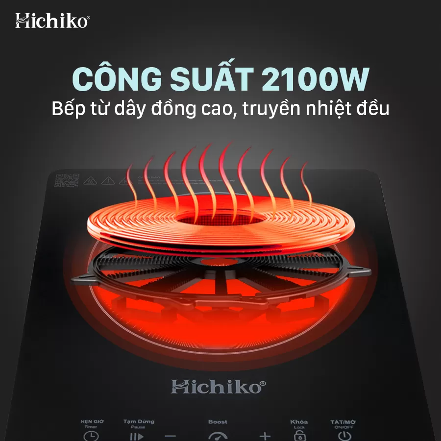 [Tặng nồi từ 30cm] Bếp từ đơn Hichiko HC-1505i, công suất 2100W, Inverter tiết kiệm điện