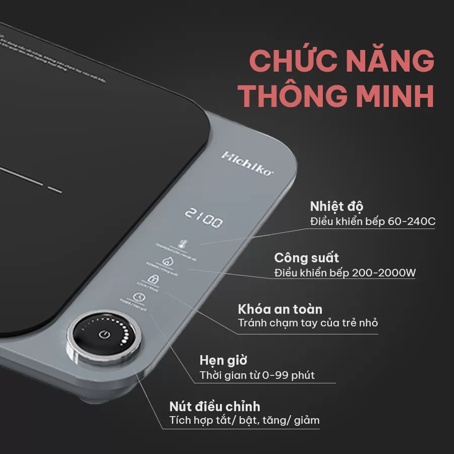 [Tặng nồi từ 30cm] Bếp từ HC-1508, công suất 2100W đun nấu dễ dàng cho mọi gia đình