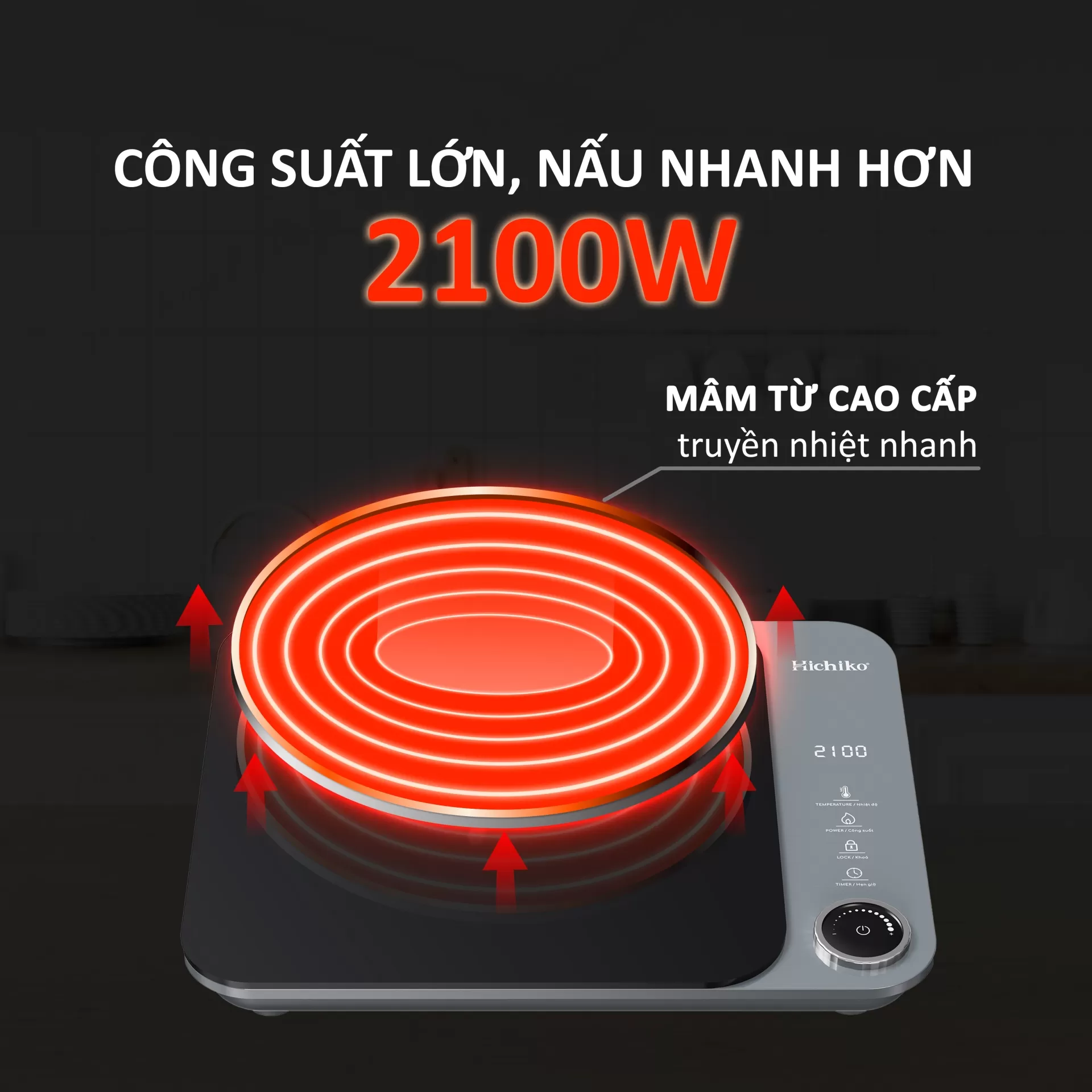 [Tặng nồi từ 30cm] Bếp từ HC-1508, công suất 2100W đun nấu dễ dàng cho mọi gia đình