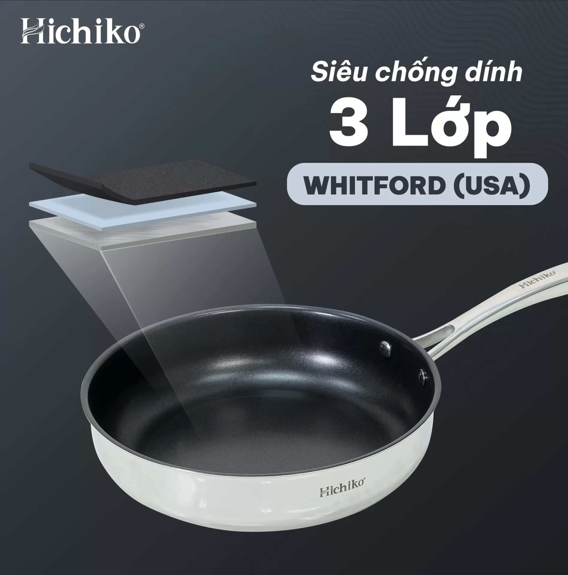 Chảo sâu 3 lớp chống dính ĐÁY TỪ Hichiko size 26-28-30cm, sử dụng cho mọi loại bếp