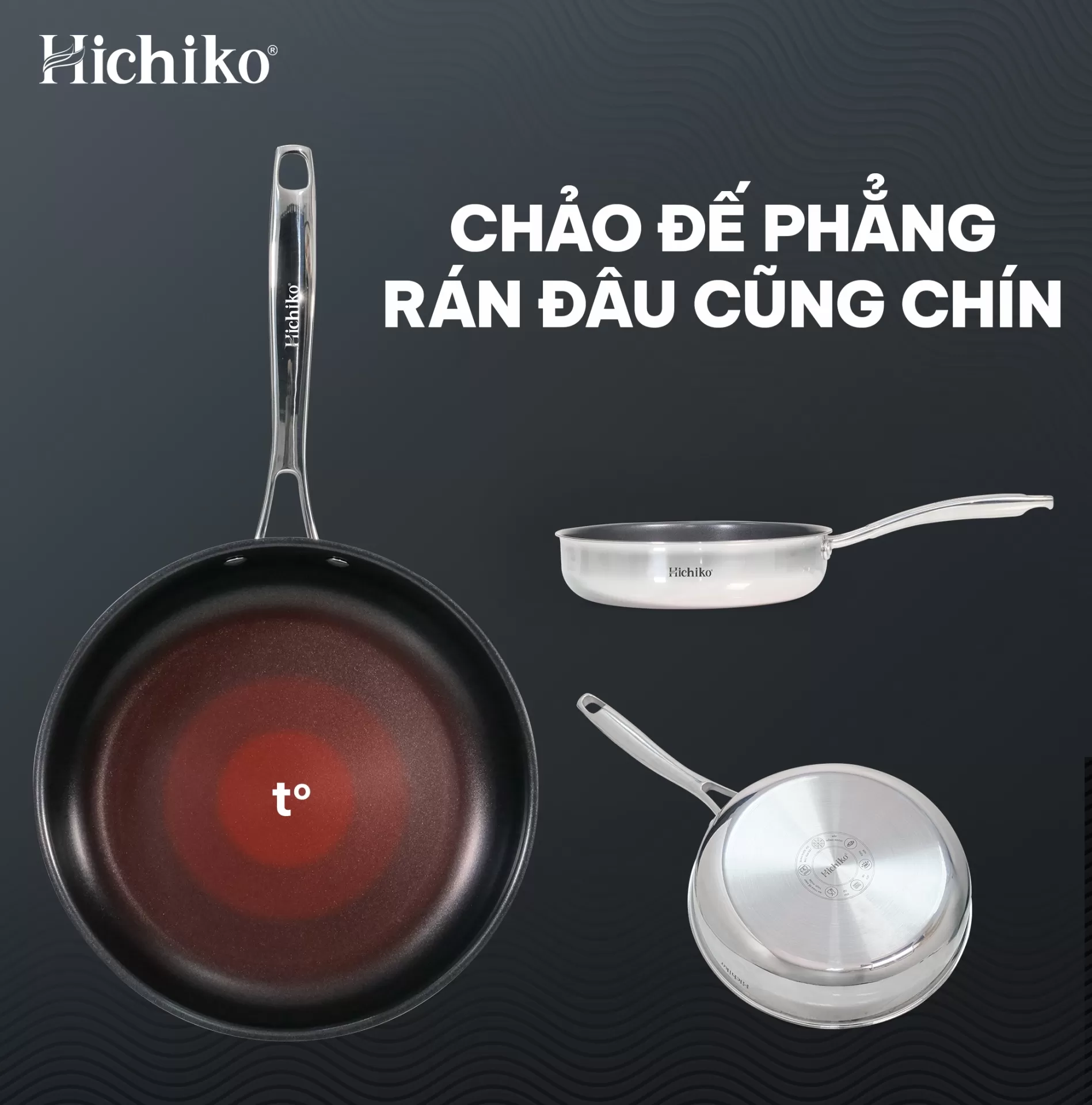 Chảo sâu 3 lớp chống dính ĐÁY TỪ Hichiko size 26-28-30cm, sử dụng cho mọi loại bếp