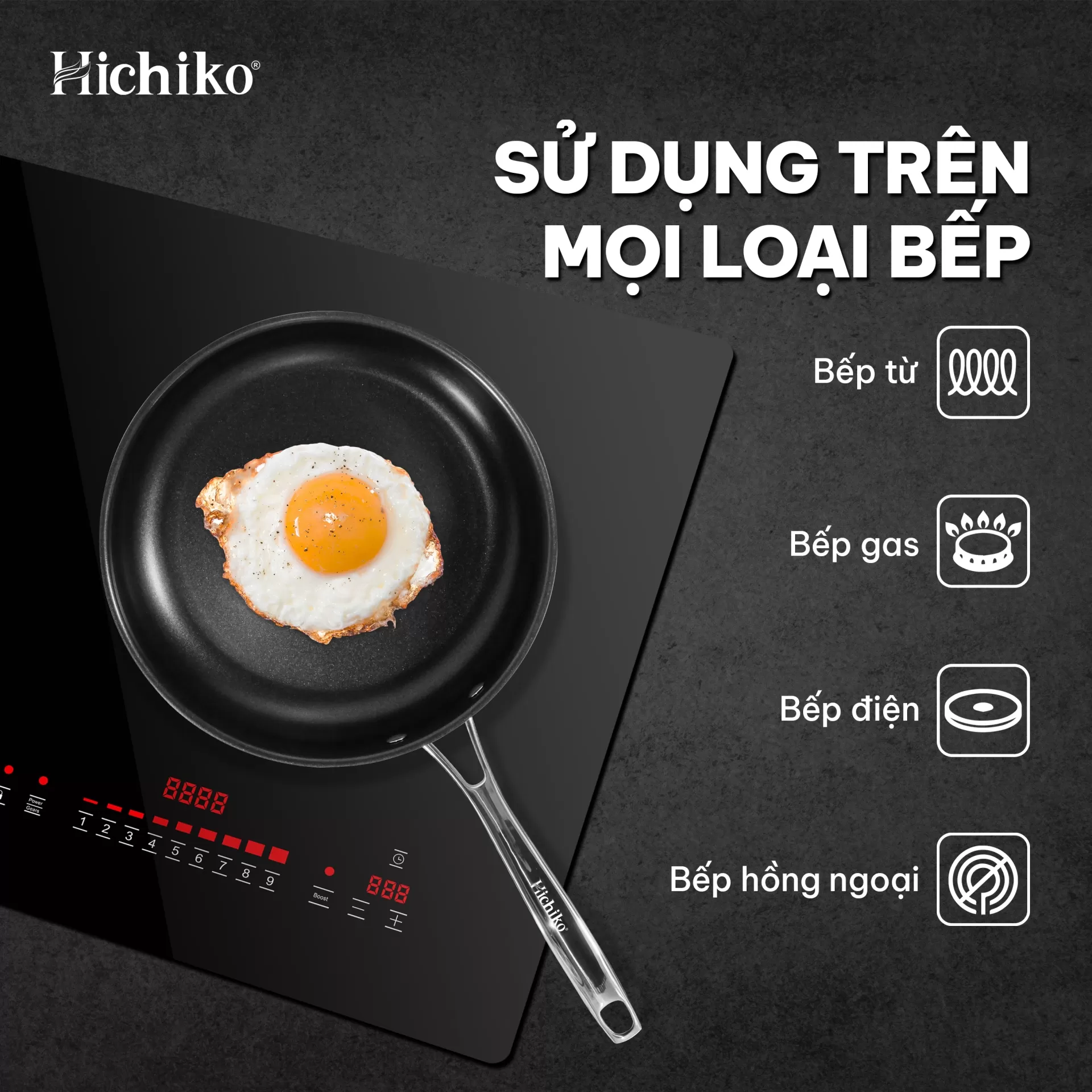 Chảo sâu 3 lớp chống dính ĐÁY TỪ Hichiko size 26-28-30cm, sử dụng cho mọi loại bếp
