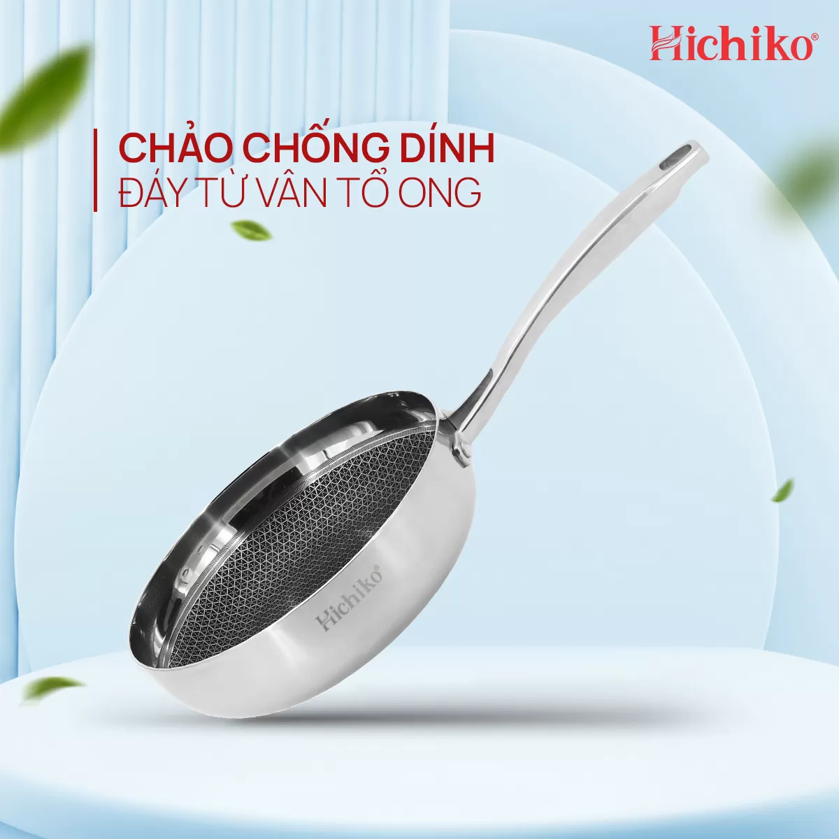 Chảo nguyên khối inox chống dính ĐÁY TỪ vân tổ ong Hichiko 8122NK size 22-24-26-28cm, dùng mọị loại bếp