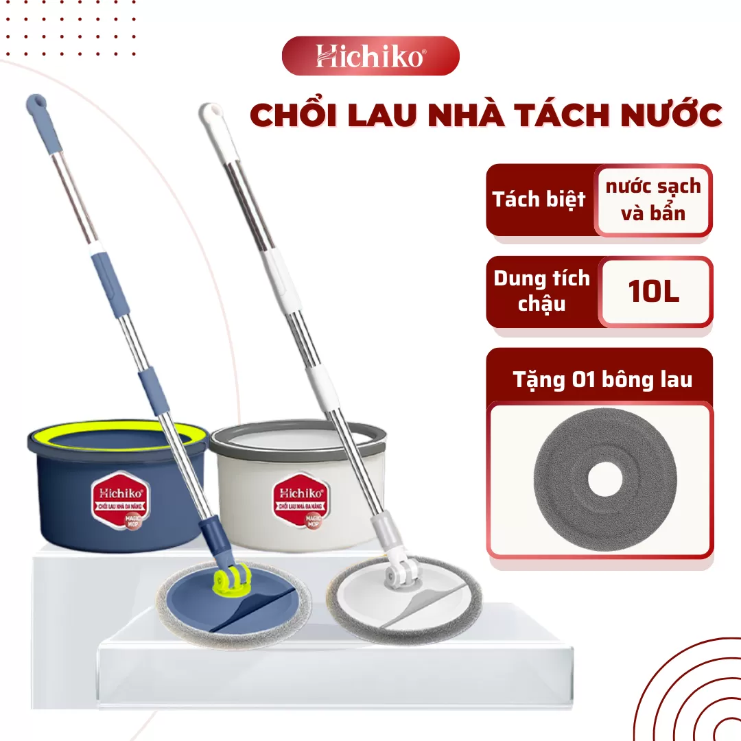 [Tặng 01 bông lau nhà] Cây lau nhà tròn Hichiko HC - 5104 siêu gọn nhẹ tự tách nước sạch, bẩn