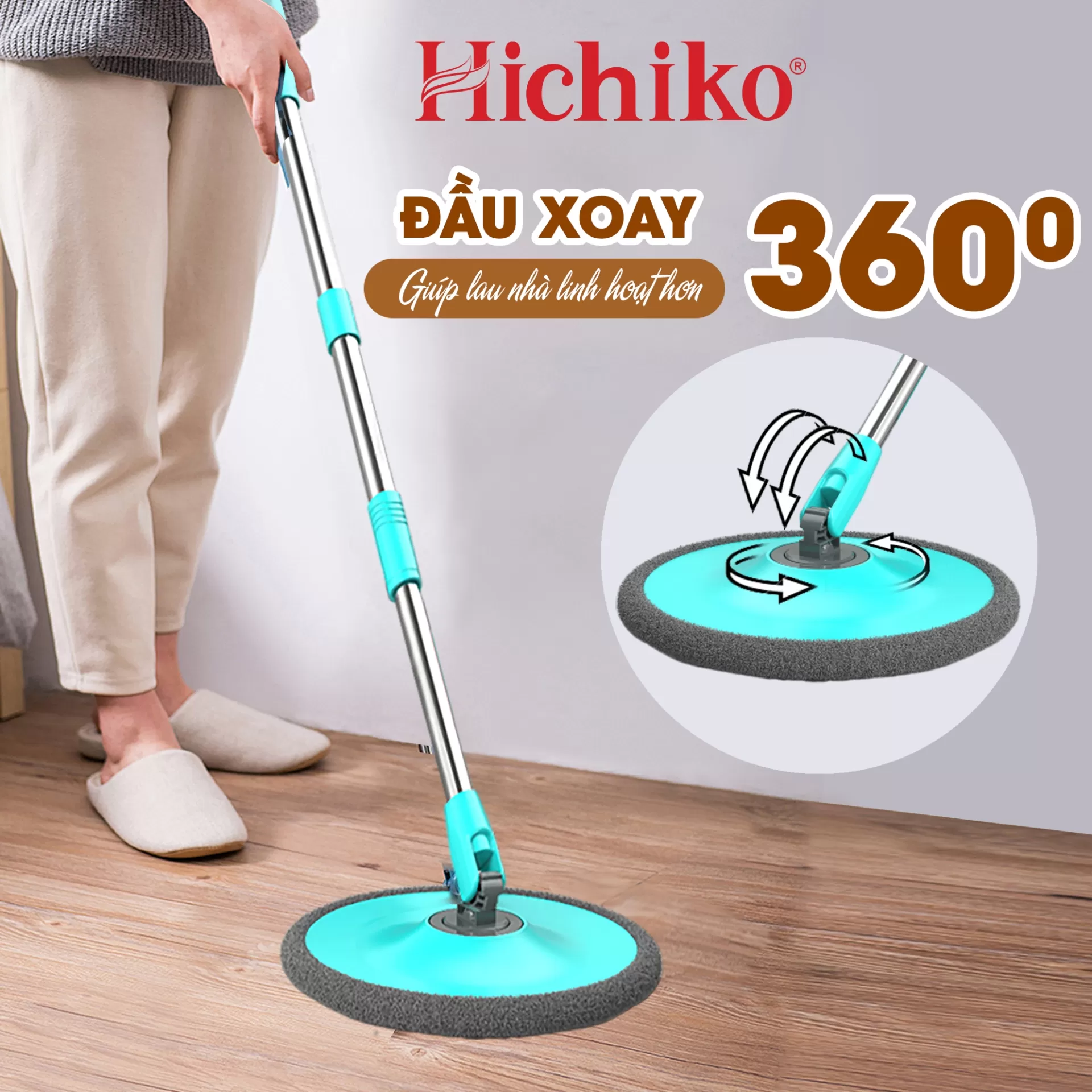 Chổi lau nhà tách riêng nước sạch/ bẩn xoay 360 Hichiko HC-5103