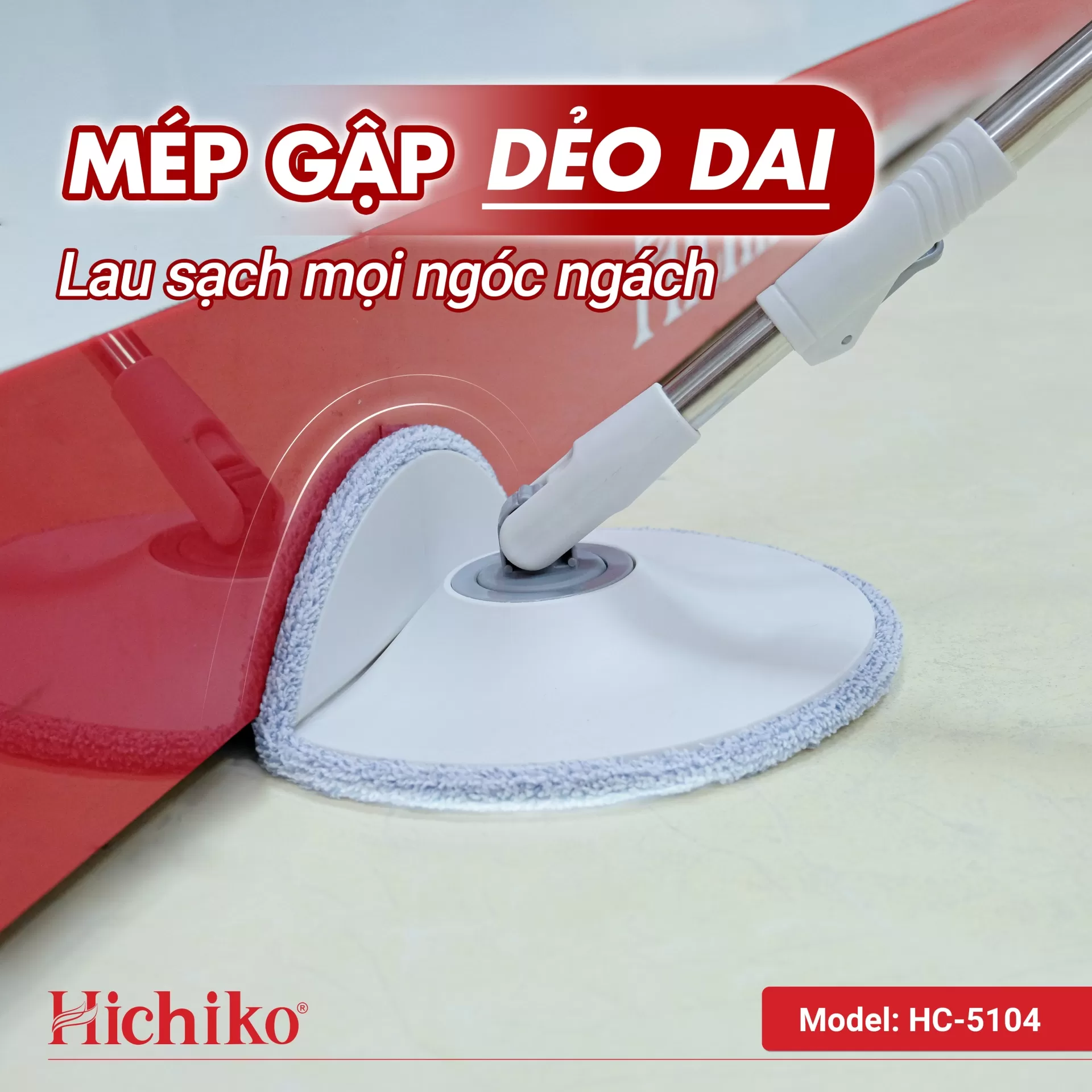 [Tặng 01 bông lau nhà] Cây lau nhà tròn Hichiko HC - 5104 siêu gọn nhẹ tự tách nước sạch, bẩn