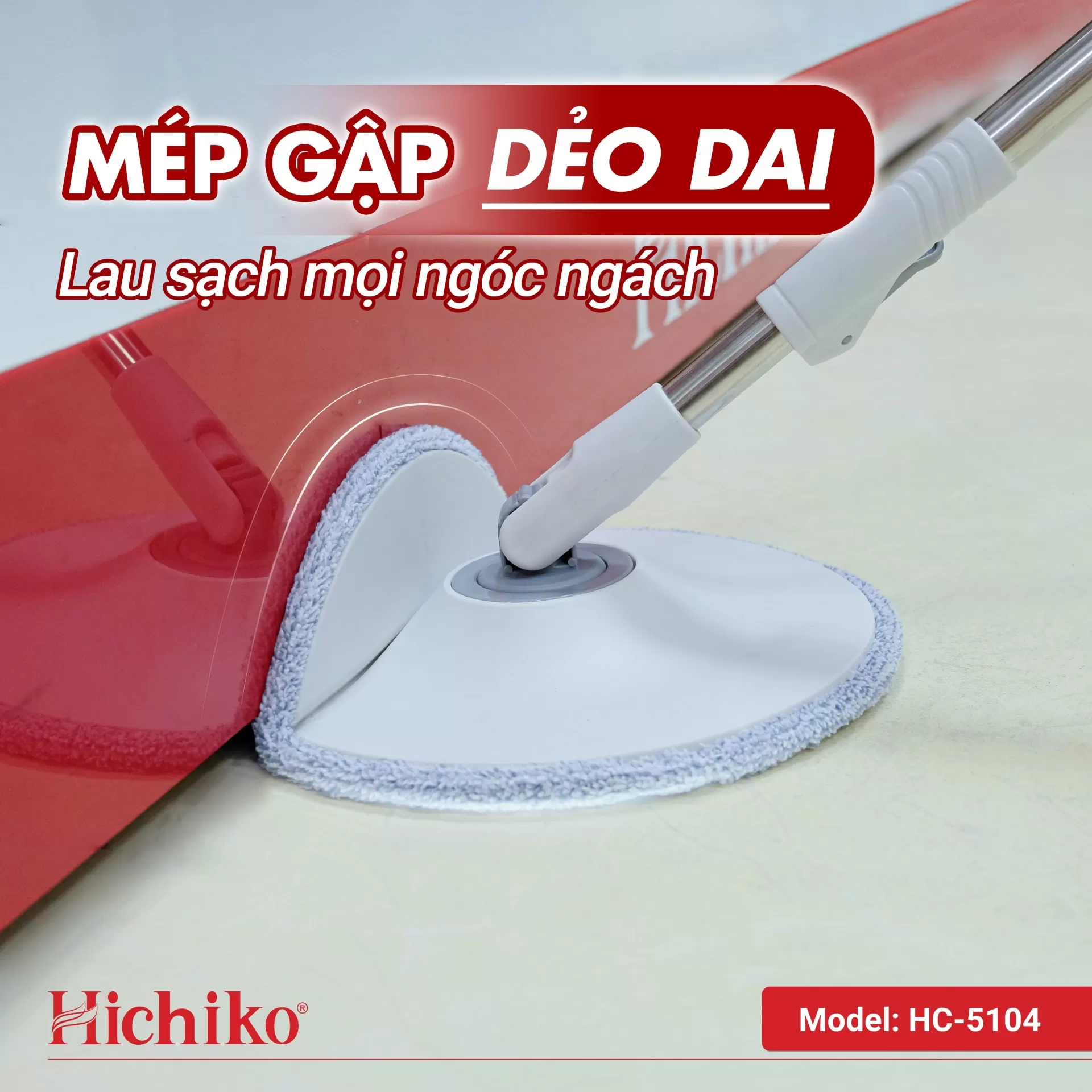 [Tặng 01 bông lau nhà] Cây lau nhà tròn Hichiko HC - 5104 siêu gọn nhẹ tự tách nước sạch, bẩn