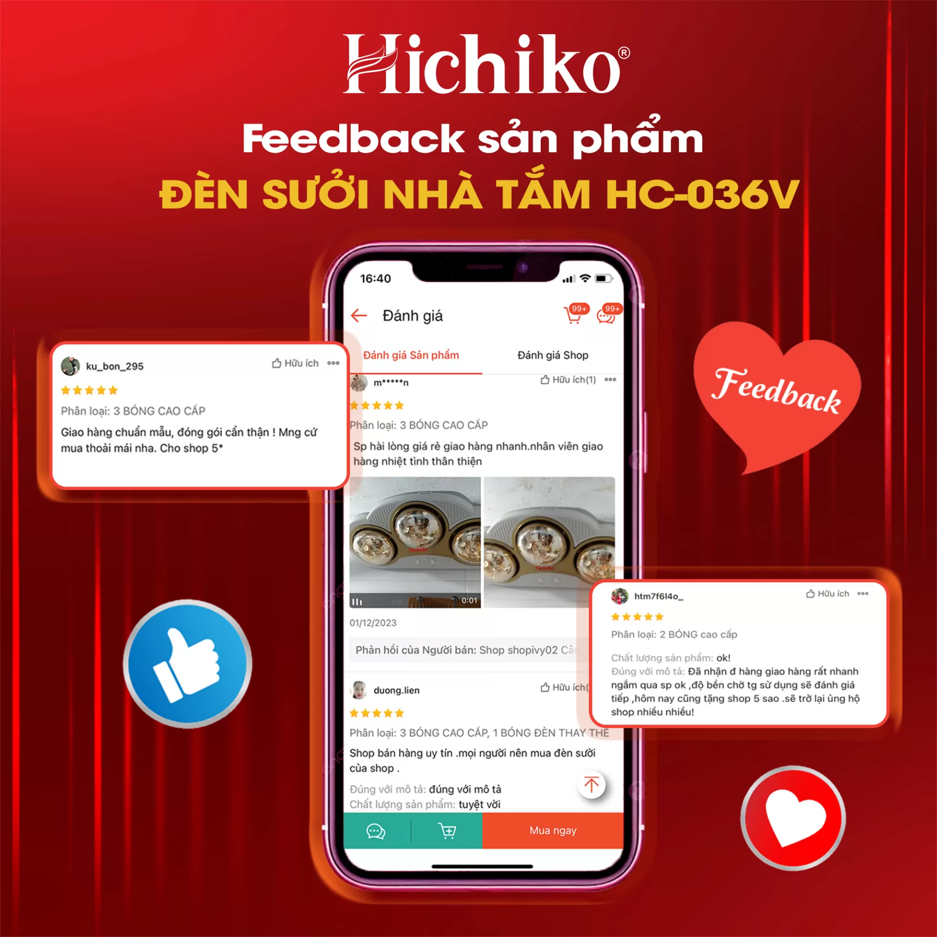 Đèn sưởi nhà tắm 3 bóng HC036V
