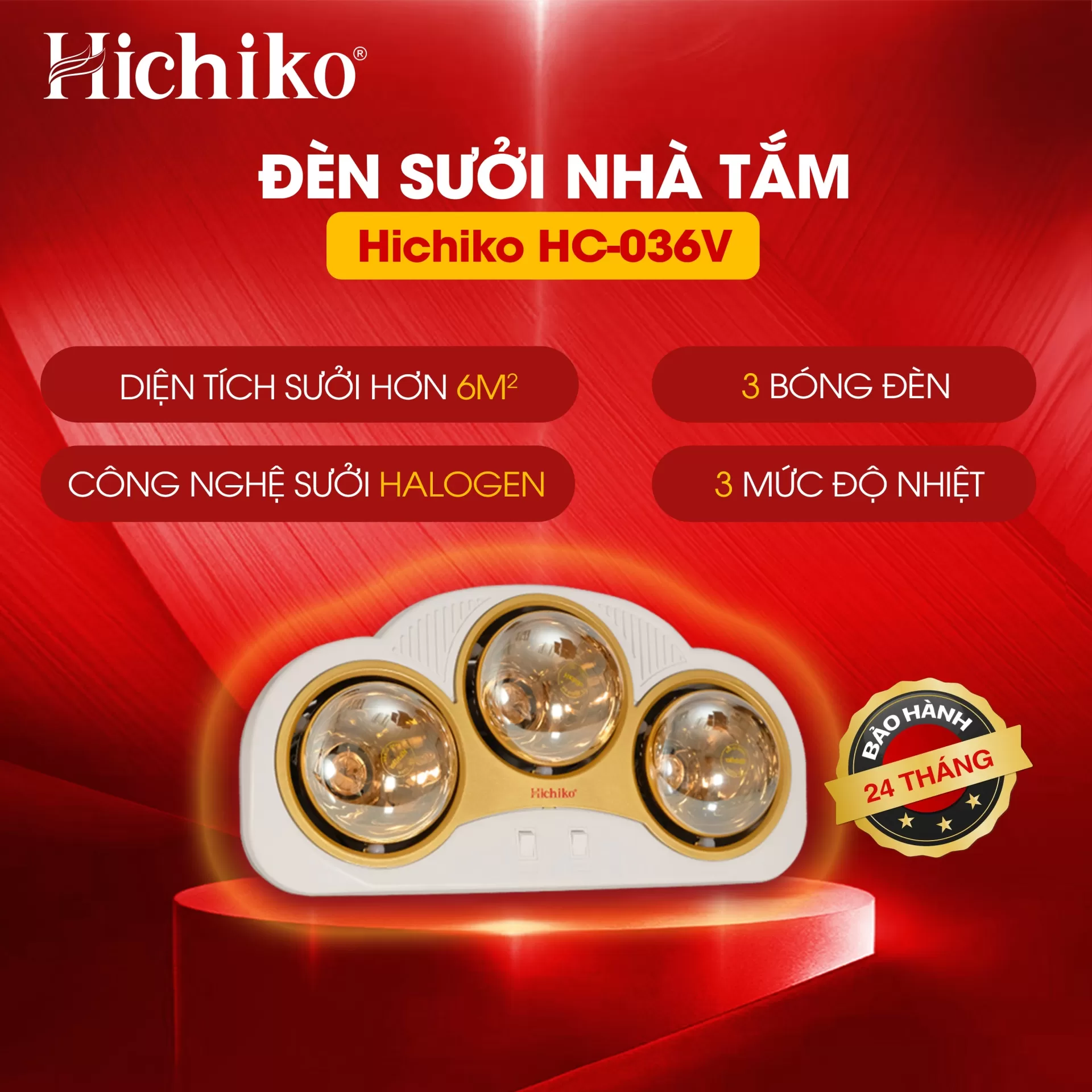 Đèn sưởi nhà tắm 3 bóng HC036V