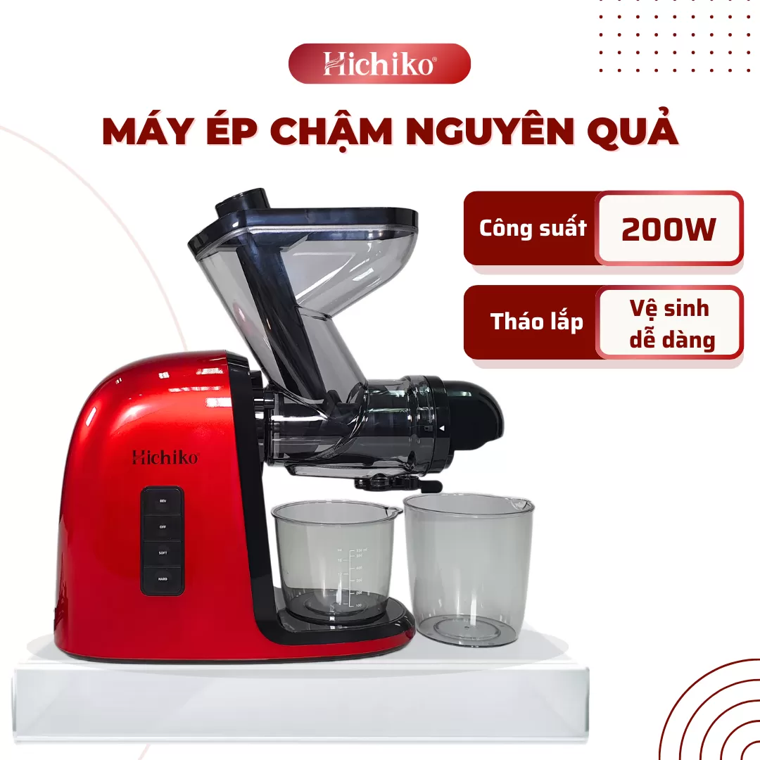 Máy ép chậm trục ngang cổ to Hichiko HC - 3404, miệng cối rộng 7.5 cm dễ dàng ép nguyên quả
