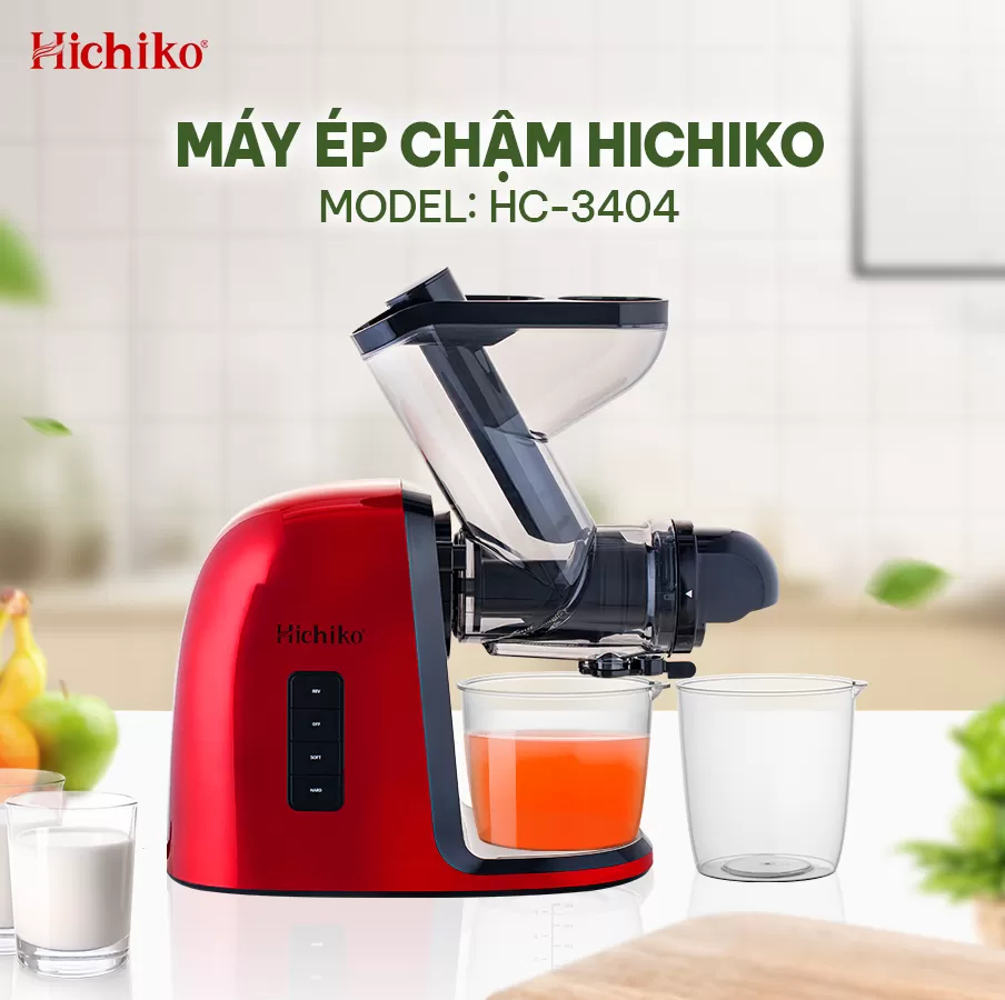 Máy ép chậm trục ngang cổ to Hichiko HC - 3404, miệng cối rộng 7.5 cm dễ dàng ép nguyên quả