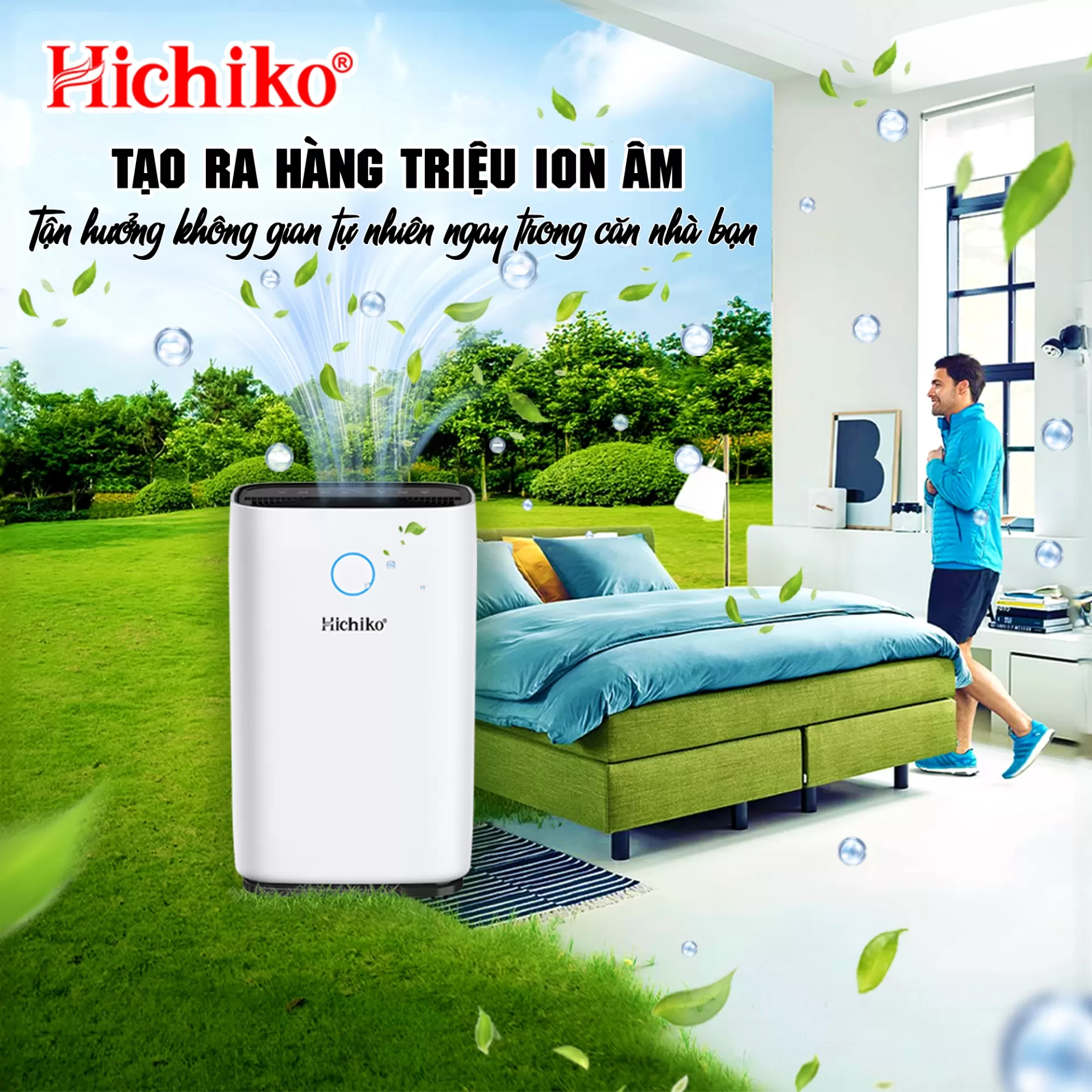 Máy hút ẩm Hichiko HC20-DH02 dành cho diện tích từ 20-50m2, công suất hút 20L/ngày, bình chứa 4L