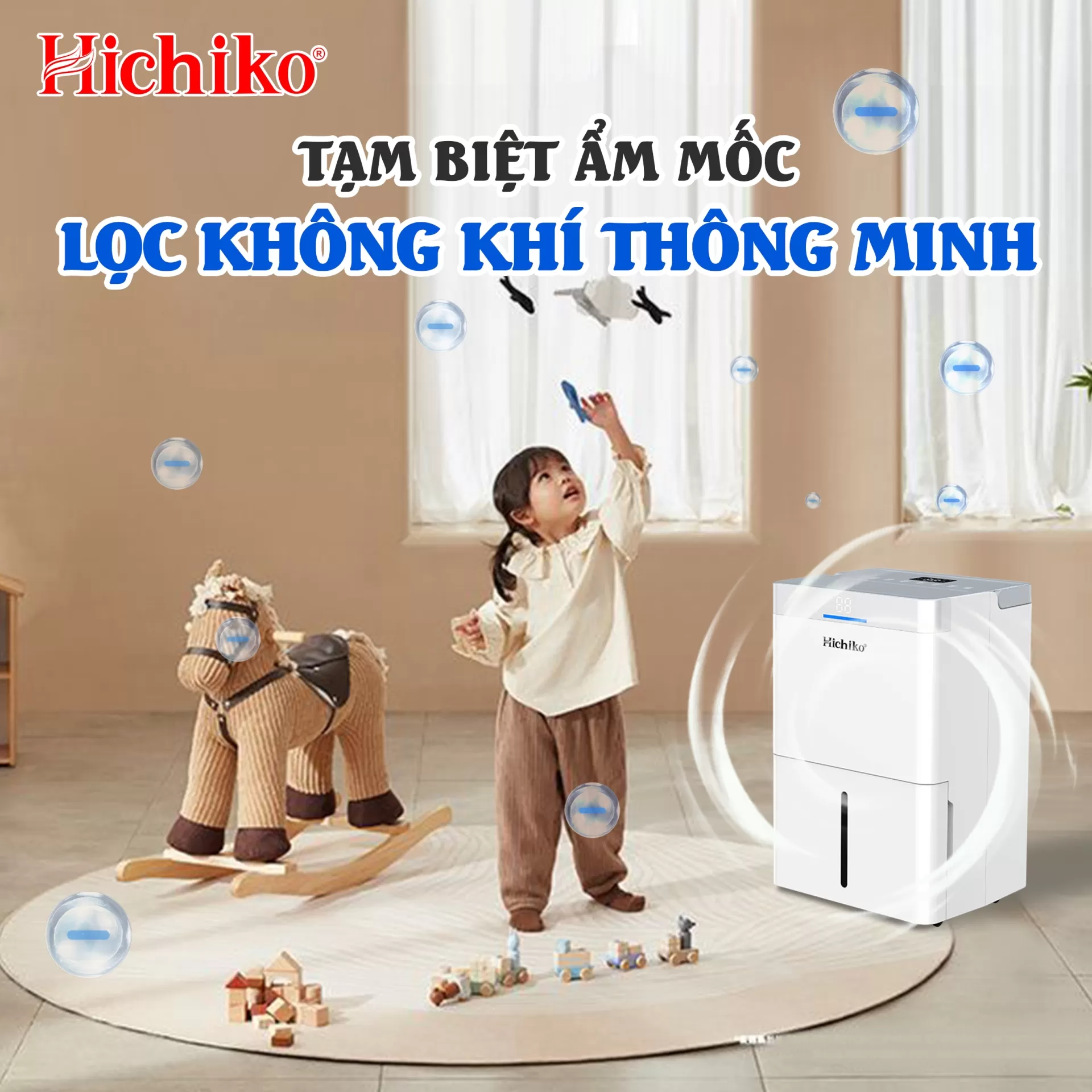 Máy hút ẩm Hichiko HC35-DH04 dành cho diện tích từ 60-100m2, công suất hút 35L/ngày
