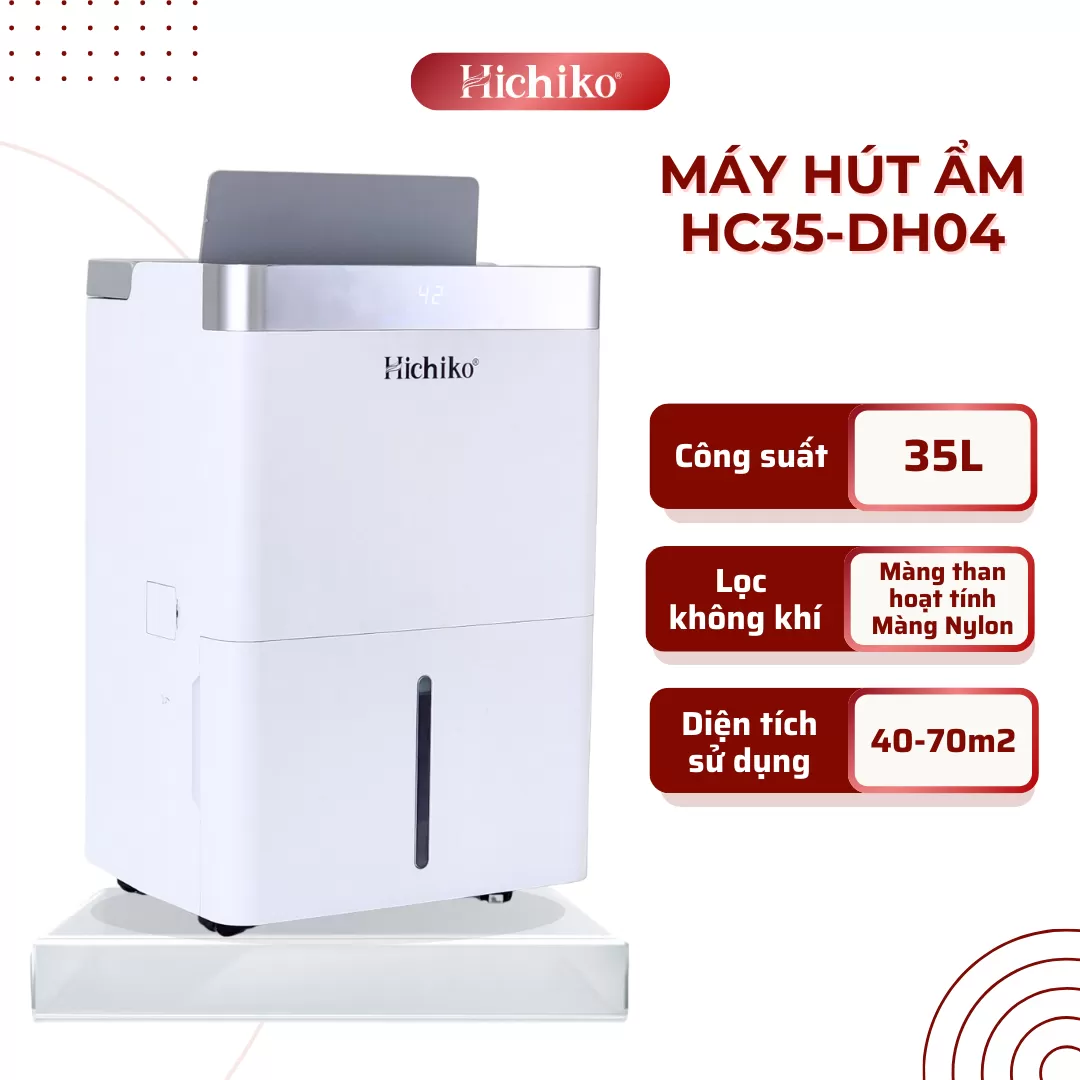 Máy hút ẩm Hichiko HC35-DH04 dành cho diện tích từ 60-100m2, công suất hút 35L/ngày