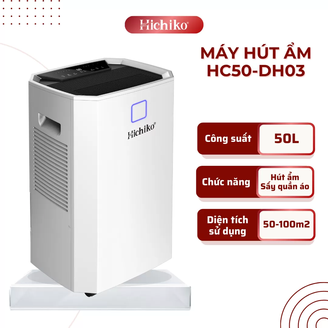 Máy hút ẩm Hichiko HC50-DH03 dành cho diện tích từ 70-100m2, công suất hút 50L/ngày