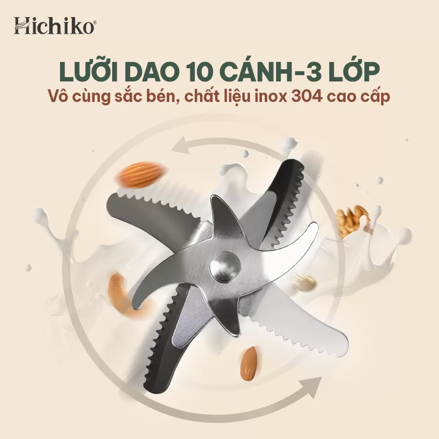 [Tặng công thức sữa hạt] Máy làm sữa hạt 1000ml Hichiko HC - 3502, 8 chức năng nấu đa dạng