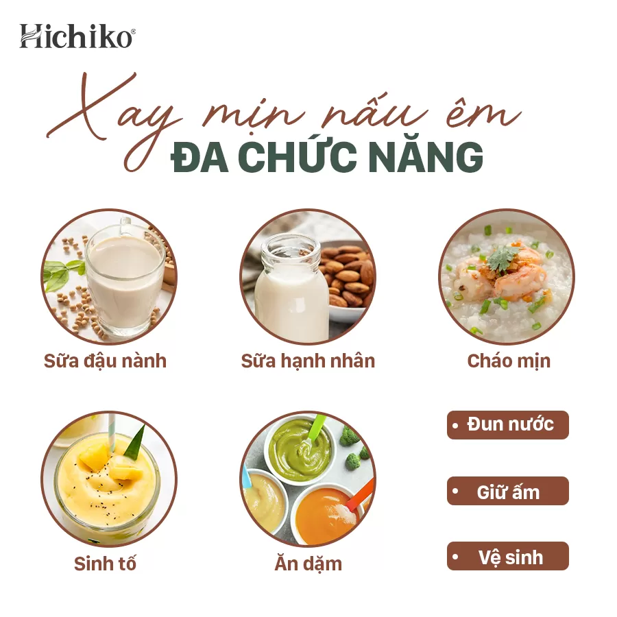 [Tặng công thức sữa hạt] Máy làm sữa hạt 1000ml Hichiko HC - 3502, 8 chức năng nấu đa dạng