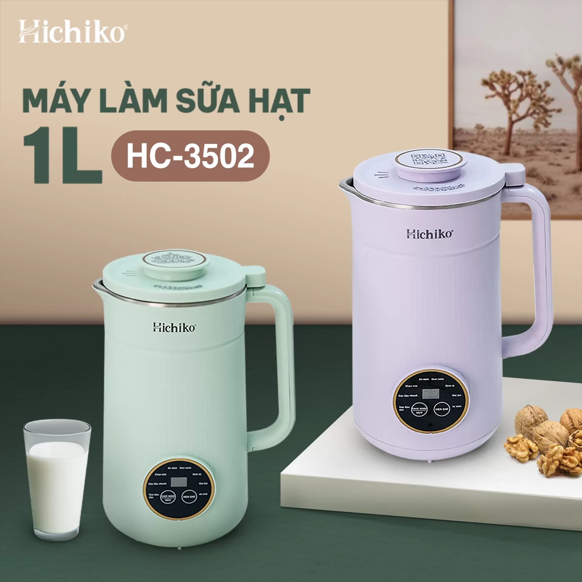 [Tặng công thức sữa hạt] Máy làm sữa hạt 1000ml Hichiko HC - 3502, 8 chức năng nấu đa dạng
