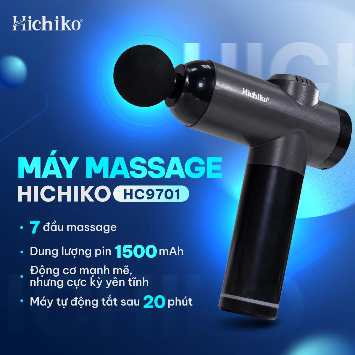 [Tặng kèm 7 đầu] Máy massage cầm tay Hichiko HC9701 - máy đấm lưng , massage trị liệu cổ vai gáy