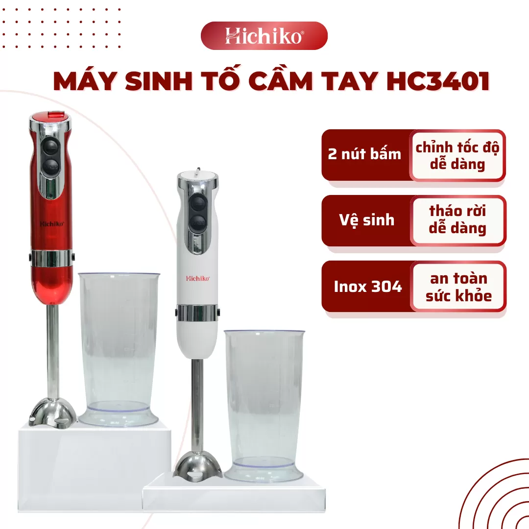 Sinh tố cầm tay Hichiko HC3401, Điều khiển bằng núm bấm, Tháo rời vệ sinh dễ dàng