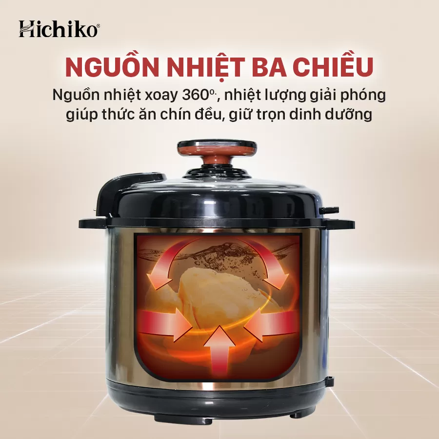 Nồi áp suất Hichiko 6L - HC 1863, siêu chống dính, van áp suất an toàn