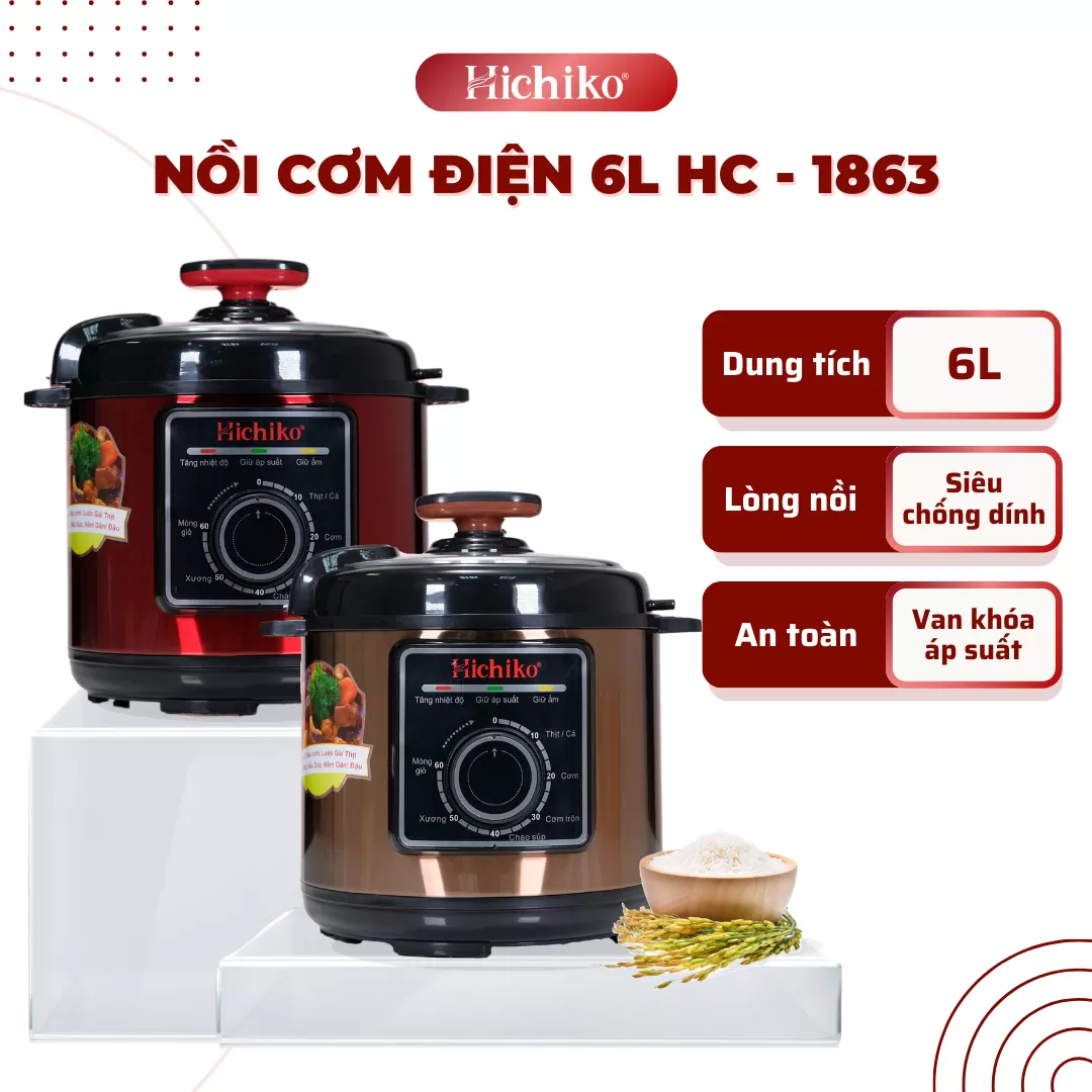 Nồi áp suất Hichiko 6L - HC 1863, siêu chống dính, van áp suất an toàn