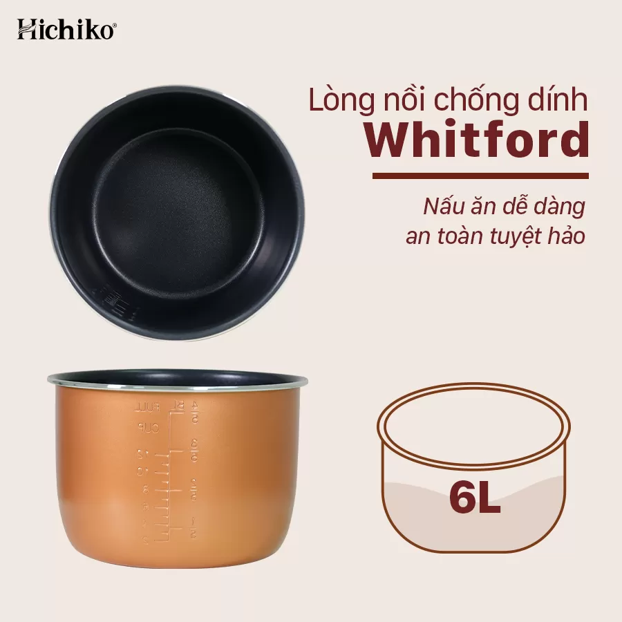 NỒI ÁP SUẤT 6L HICHIKO HC-1864 có quai xách, có nút bấm xả hơi, chốt an toàn cao cấp
