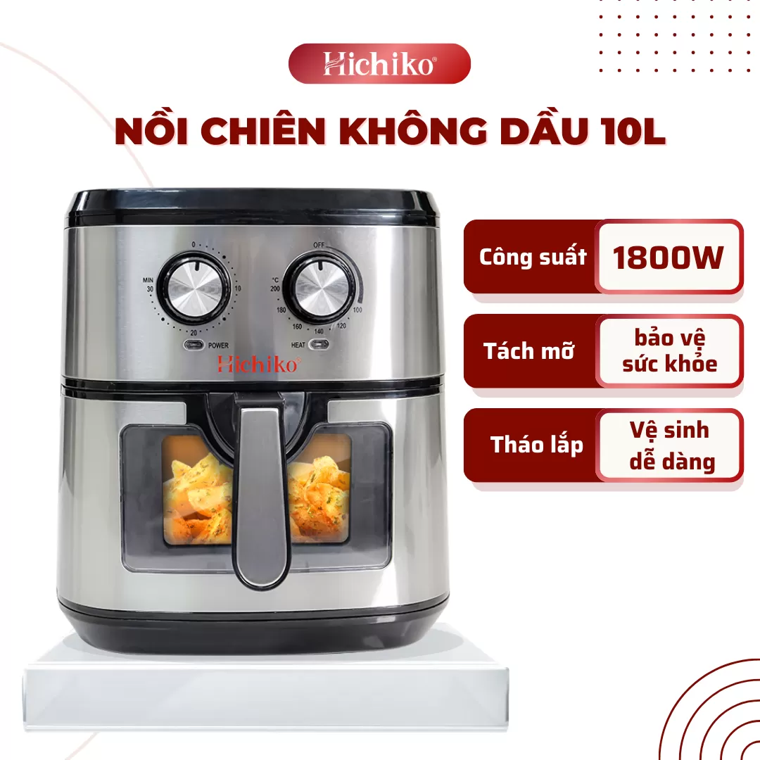 Nồi Chiên Không Dầu Hichiko 10L HC975B, nướng vừa con gà 3kg, công suất 1800W