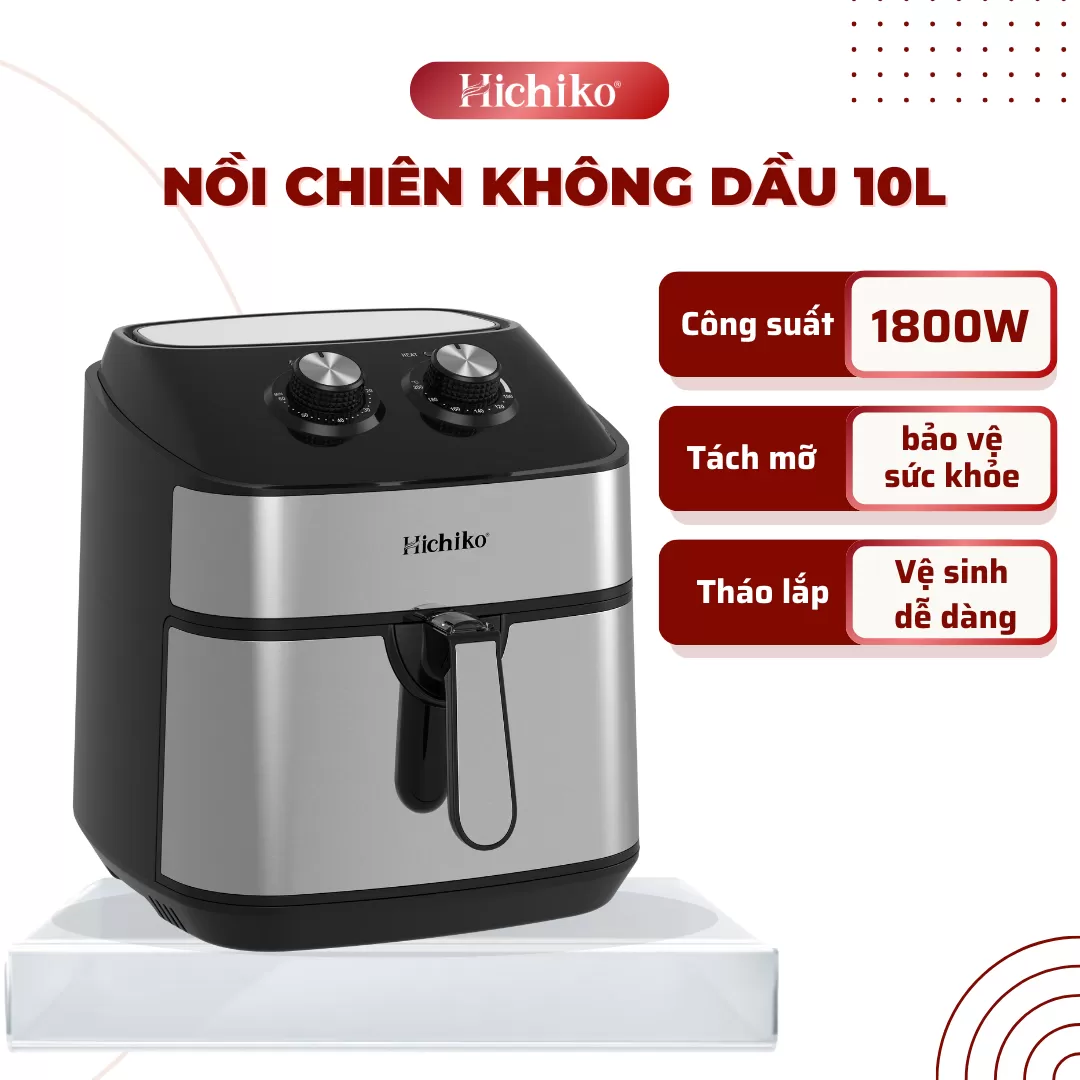 Nồi chiên không dầu 10L Hichiko HC - 977, công suất 1800W, thay thế nhiều thiết bị gia đình
