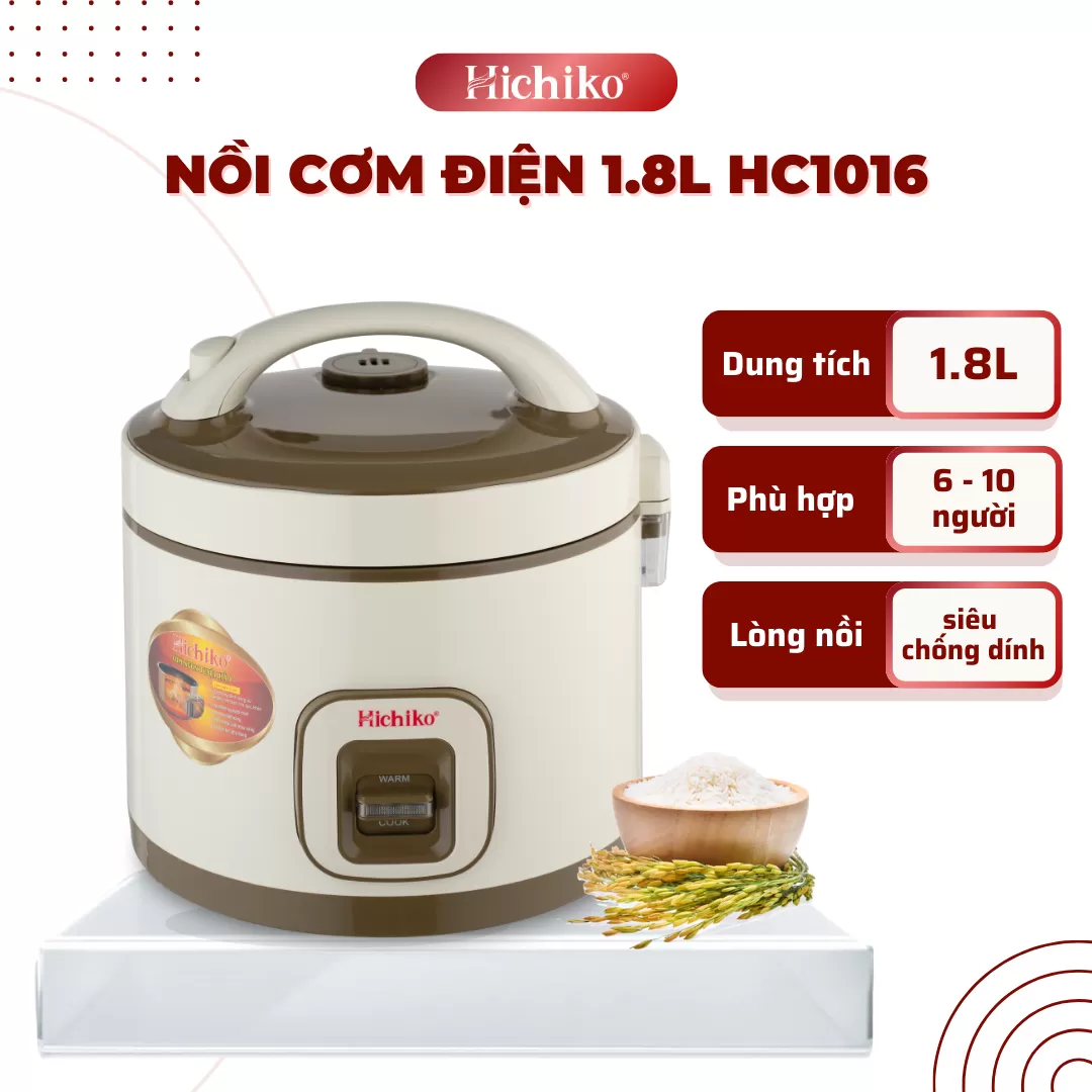 Nồi Nấu Cơm điện 1.8L Hichiko HC - 1016 dùng cho từ 6-10 người, lòng ceramic siêu chống dính