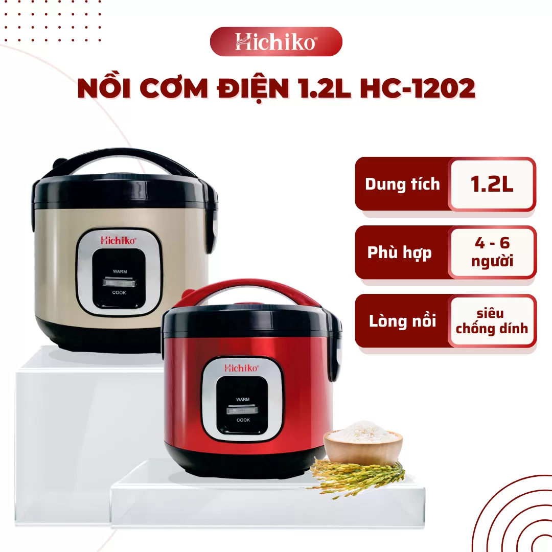 Nồi Nấu Cơm điện 1.2L Hichiko HC - 1202 dành cho gia đình từ 4 - 6 người, lòng niêu siêu chống dính